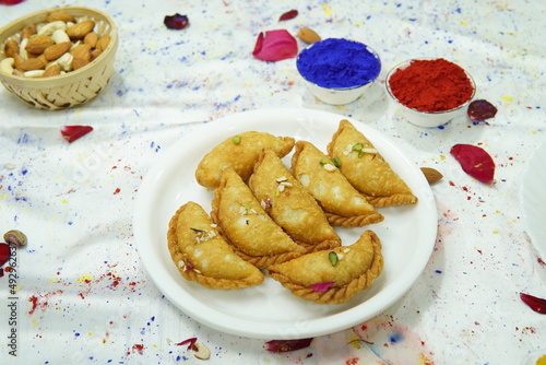 Front View Of Indian Sweet Gujiya  photo