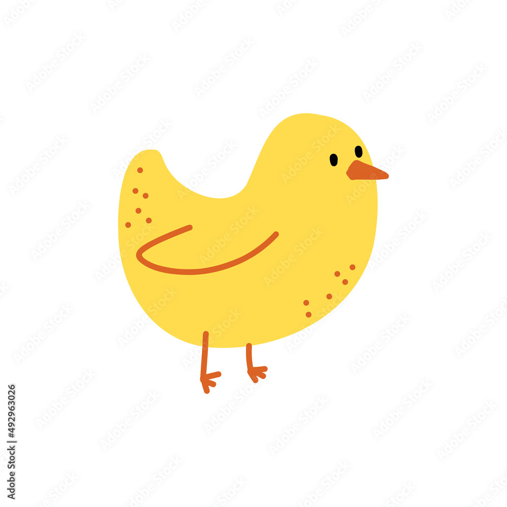 Vector illustration of cute yellow little chicken in cartoon doodle style Vector illustration of cute yellow little chicken in cartoon doodle style