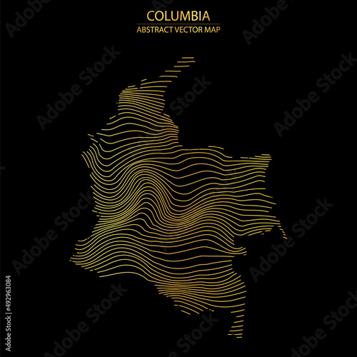 abstract map of Colombia - vector illustration of striped gold colored map 