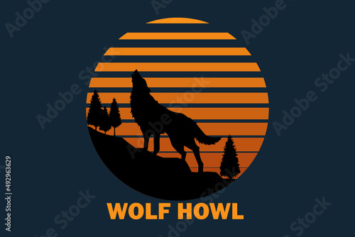 Wolf Howl Silhouette Design Illustration