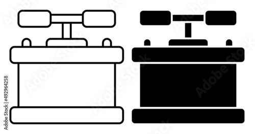 linear icon. Box with handles for detonating dynamite charge at mining site. Equipment for pyrotechnics. Simple black and white vector isolated on white background