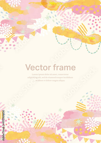 手描き 賑やかな楽しいパーティフレーム 縦