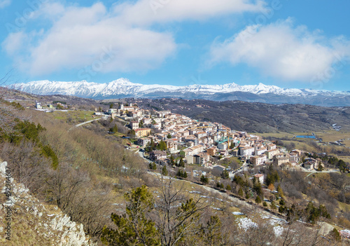 Monte Ocre e Cagno (Campo Felice, Italy) - The suggestive mountain peak in Abruzzo region, Ocre and Cagno summit mount range, during the winter with snow