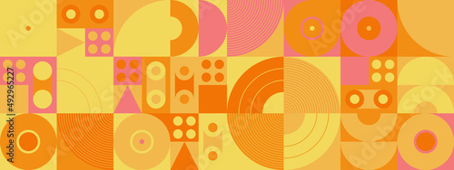 Fotografiet Bauhaus Inspired Graphic Pattern Artwork Made With Abstract Vector Geometric Sha