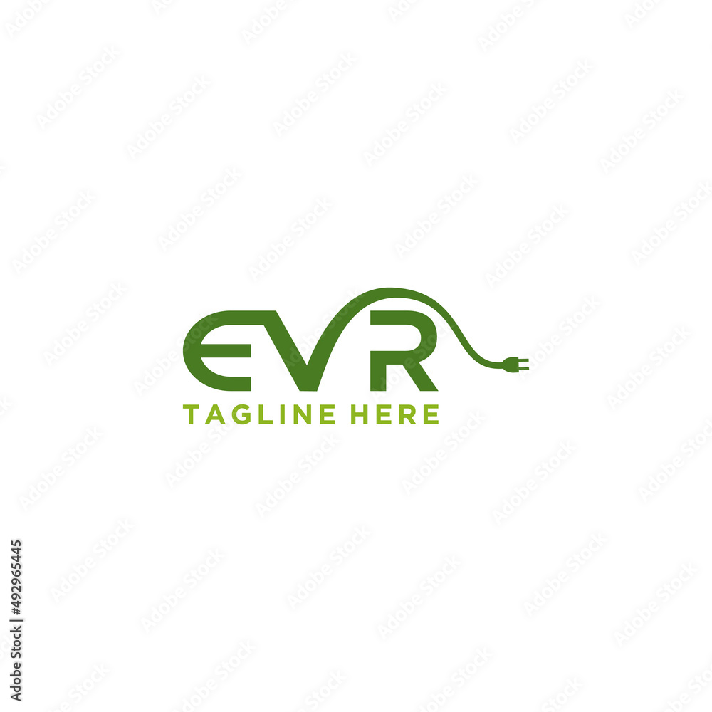 EVR Letter Electric car logo sign button. Eco transport. Car energy power charge. EVR Letter Electric car logo sign button. Eco transport. Car energy power charge.