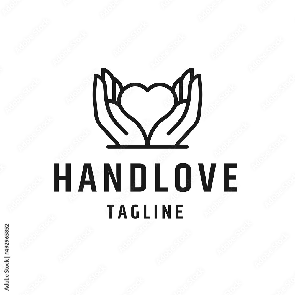 Hand love line logo icon, flat design template vector