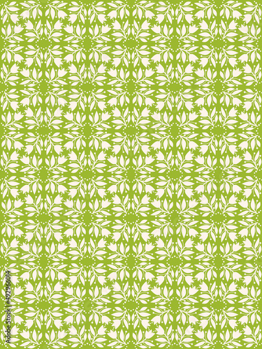 Botanical decorative pattern with delicate spring abstract flowers in white and green colors