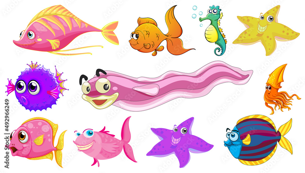 Sea animals cartoon collection