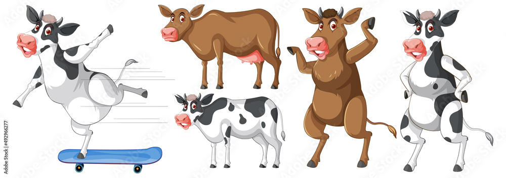 Set of different farm animals in cartoon style Set of different farm animals in cartoon style