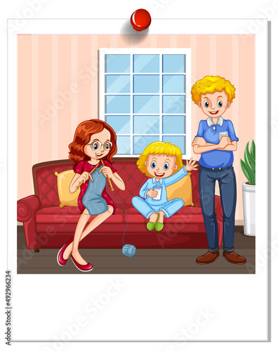 A photo of happy family in cartoon style