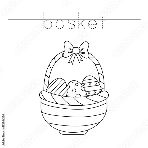 Trace the letters and color Easter basket. Handwriting practice for kids.