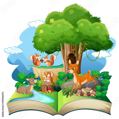 Open book forest theme on white background