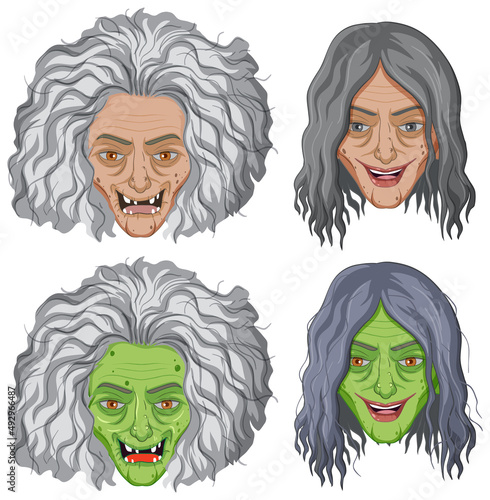 Halloween theme with heads of witches