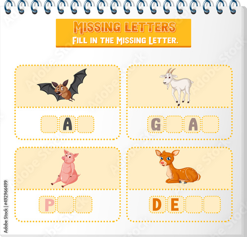 Fill the missing letter of each word worksheet for children