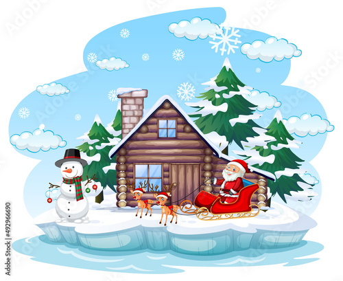 Snowy day with Santa Claus on sledge