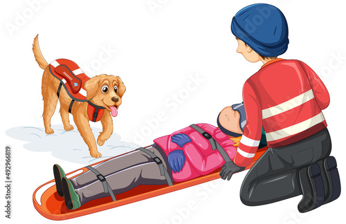 Rescue using stretcher on white background