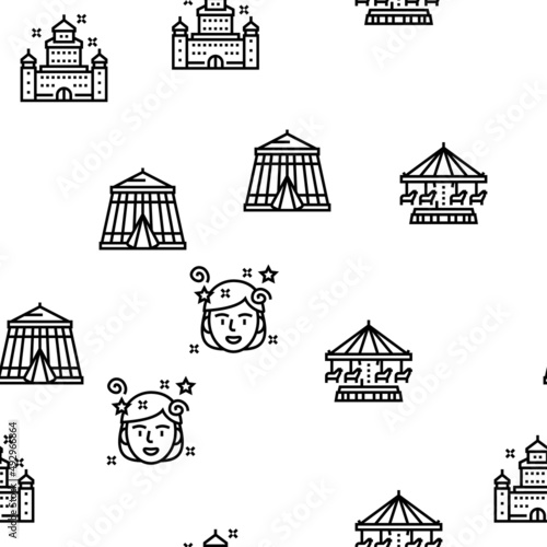 Amusement Park Entertainment Vector Seamless Pattern Thin Line Illustration