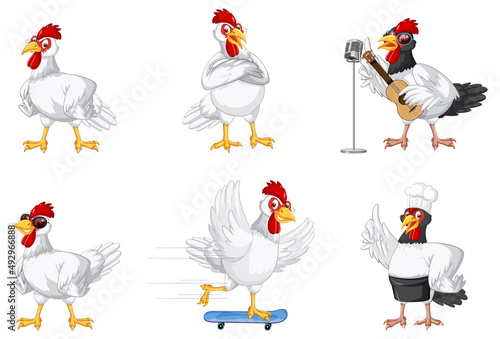 Set of different chickens cartoon character
