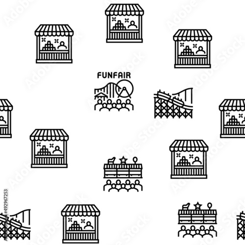 Amusement Park Entertainment Vector Seamless Pattern Thin Line Illustration