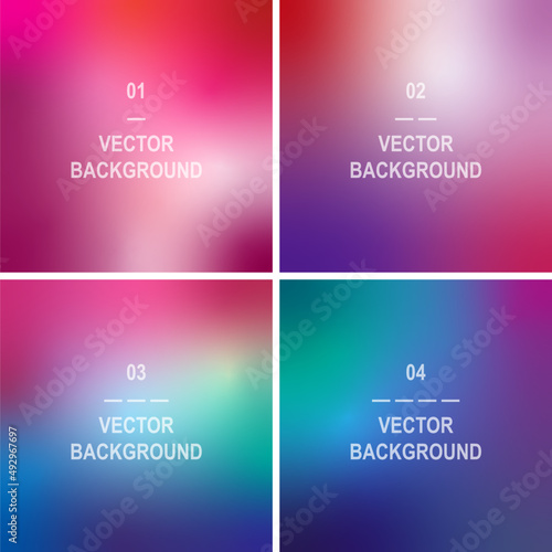 Set of 4 multicolor blurred background. Abstract modern vector artwork for print, web, banner, social media, applications. Soft transition, nostalgia, liquid, fluid color gradient composition.