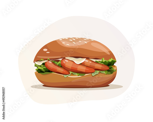 Shrimp burger. Prawn hamburger realistic illustration