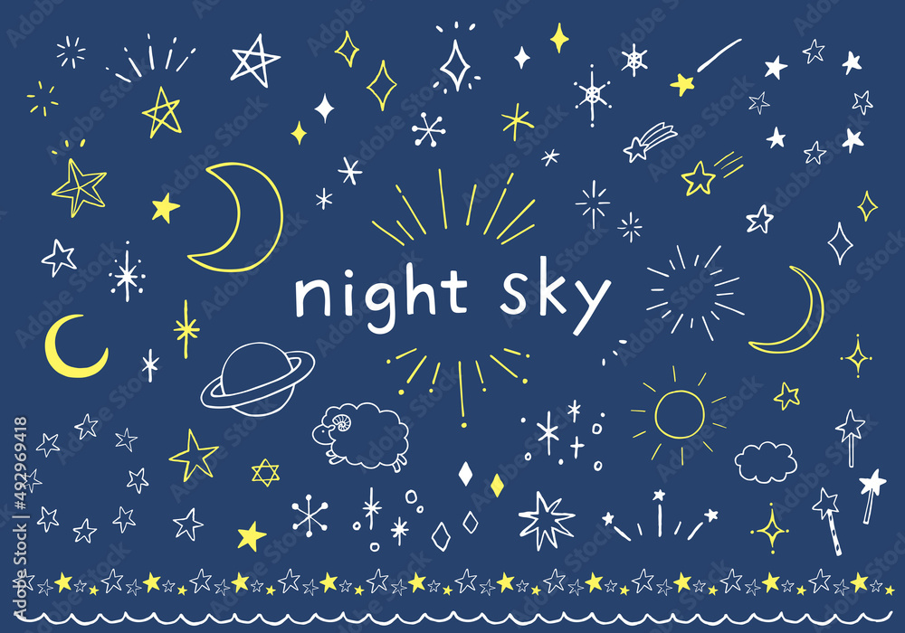 手描きの星や月 キラキラマークなどのイラストセット Stock Vector Adobe Stock 手描きの星や月 キラキラマークなどのイラストセット Stock Vector Adobe Stock