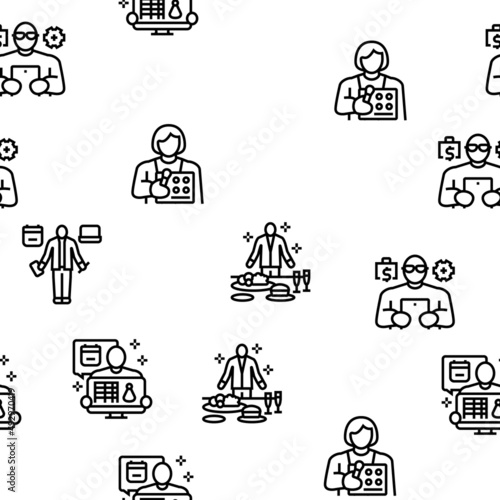 Small Business Entrepreneur Job Vector Seamless Pattern Thin Line Illustration