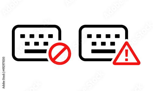 Keyboard prohibited icon. Keyboard warning, exclamation mark. Vector Illustration