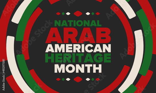 National Arab American Heritage Month. Arab American culture and tradition. Celebrate annual in United States in April. Arabian pattern. Poster, banner and background. Vector ornament, illustration