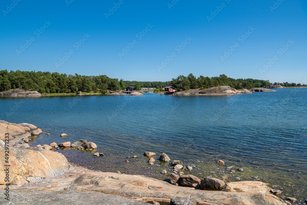 Obraz premium The rocky view of Porkkalanniemi, rocks and Gulf of Finland, Kirkkonummi, Finland
