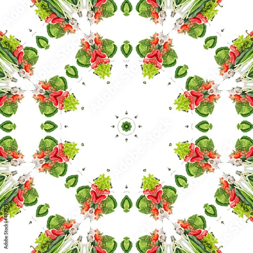 Wallpaper Mural Abstract Pattern Mandala Flowers Full Color Red Green White 5 Torontodigital.ca