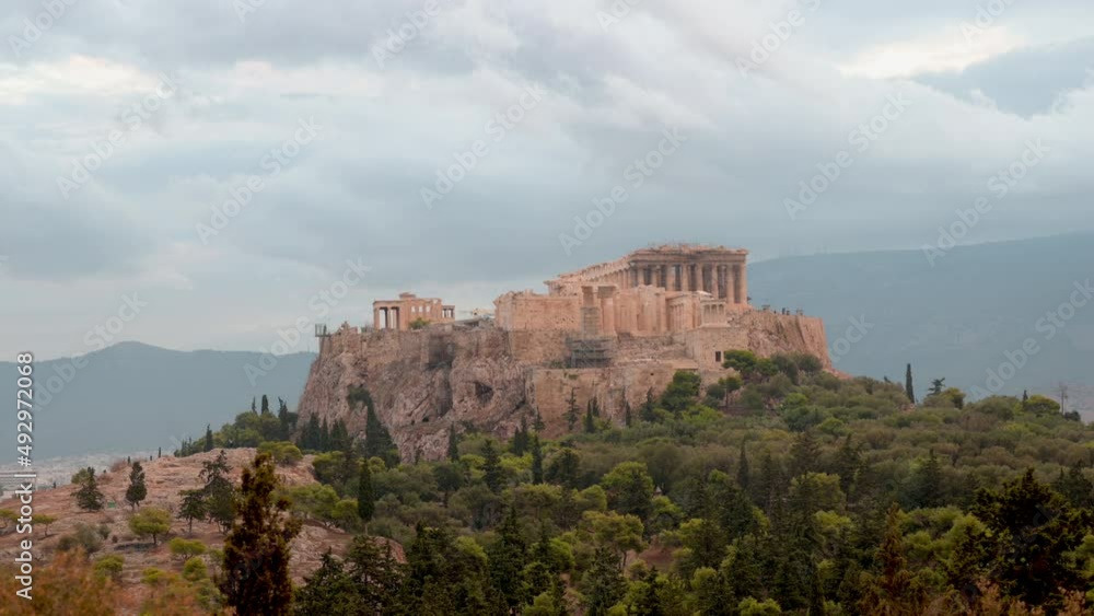 Panorama of Athens with Acropolis hill, Athens, Greece, Europe. The Old Acropolis is the main attraction of Athens. Picturesque view of the remains of the ancient city of Athens. Panorama of Athens with Acropolis hill, Athens, Greece, Europe. The Old Acropolis is the main attraction of Athens. Picturesque view of the remains of the ancient city of Athens.