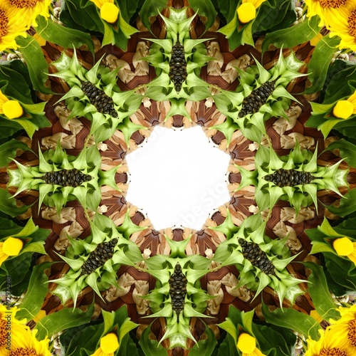 Abstract Pattern Mandala Green Yellow Sun Flowers Art 6