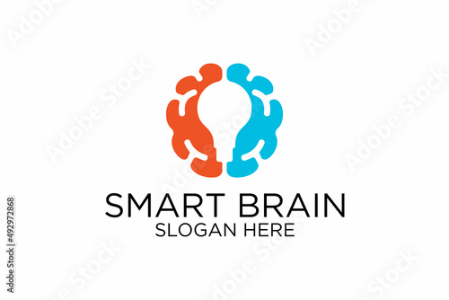 Obraz na płótnie brain and lamp logo. premium vector w salonie