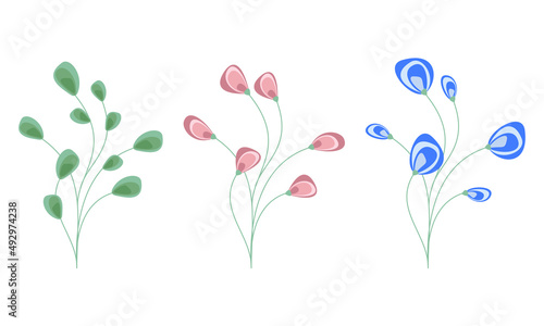 Bunch of flowers bundle isolated on white. Minimal floral design element set. Flat cartoon botanical vector illustration for print  pattern  banner  background or greeting card. Holiday decor.