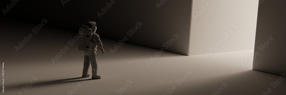 Astronaut in front of a bright gateway Astronaut in front of a bright gateway