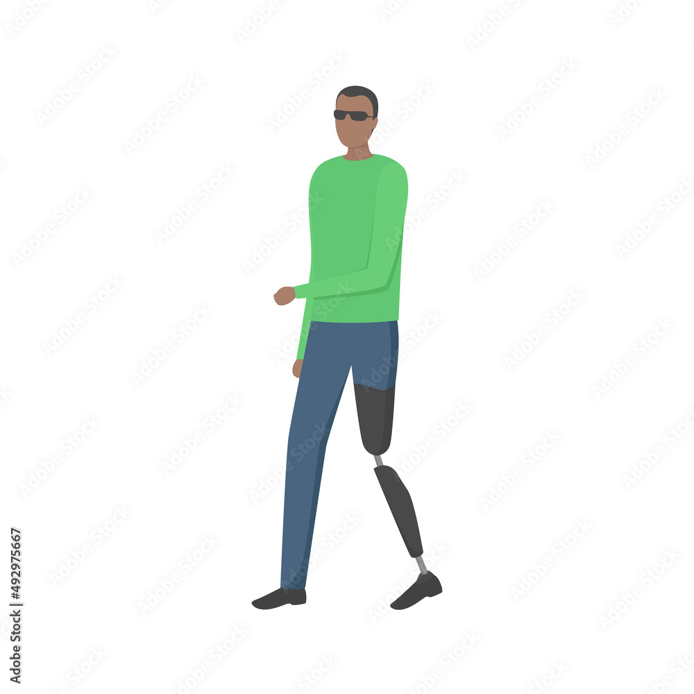 African man with leg prosthesis. Vector illustration.