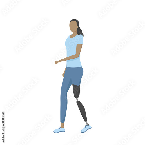 African woman with leg prosthesis. Vector illustration.