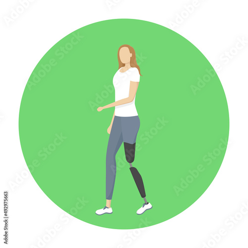 Woman with prosthetic leg. Vector illustration.