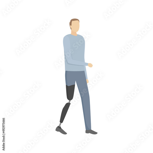 Man with leg prosthesis. Vector illustration.