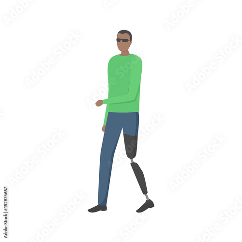 African man with leg prosthesis. Vector illustration.