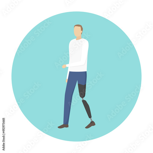 Man with prosthetic leg. Vector illustration.