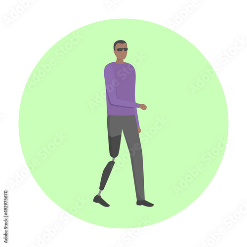 African man with prosthetic leg. Vector illustration.