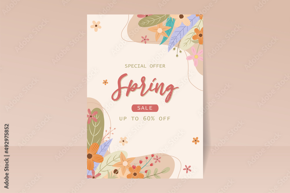 Spring sale flyer template in flat design