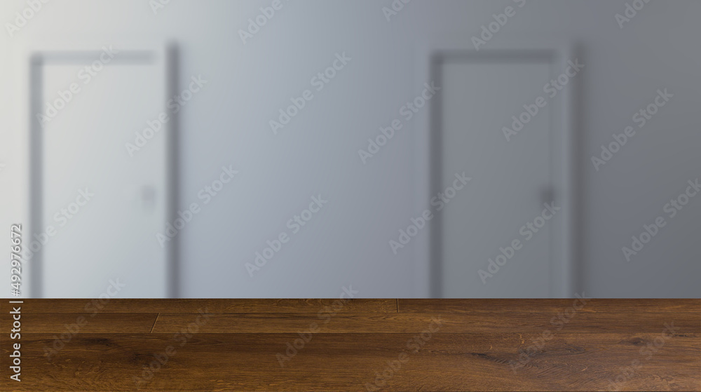 The Corridor in office building. 3D rendering. Background with empty table. Flooring. The Corridor in office building. 3D rendering. Background with empty table. Flooring.