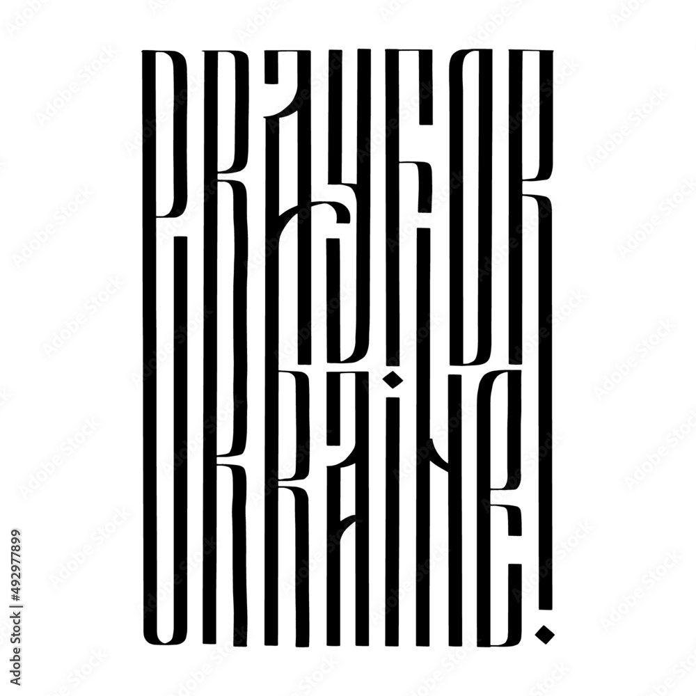 Obraz premium Pray for Ukraine handwritten calligraphic phrase. Calligraphy vector for greeting card, banner, print, party invitation, t-shirt, social media.