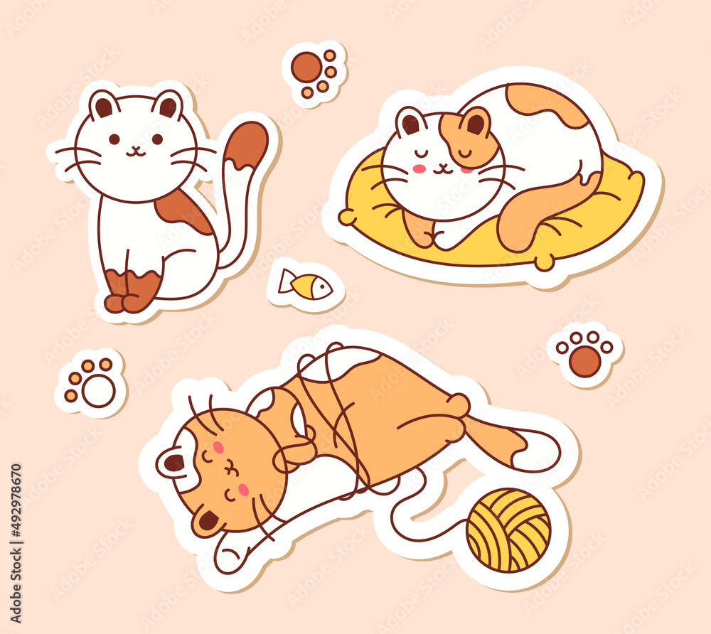A set of stickers with cats. Pets. Doodles isolated on a white background.