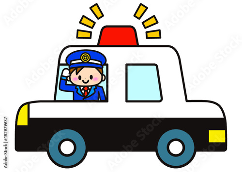 パトカー,警察官,警察,乗り物,お巡りさん,人物,男性,自動車,敬礼,車,働く車,可愛い,交通,子供向け,運転 © 満載
