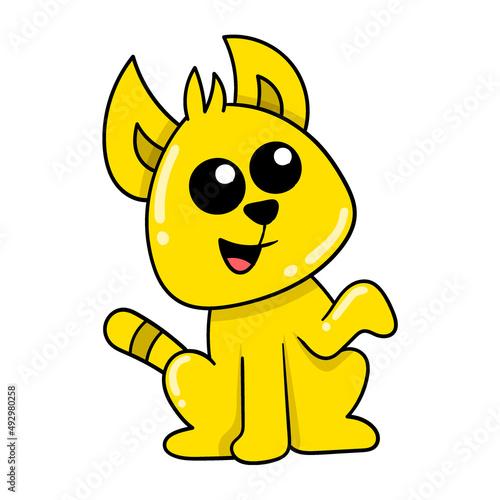 yellow cat laughing funny wants to be petted, doodle icon image kawaii