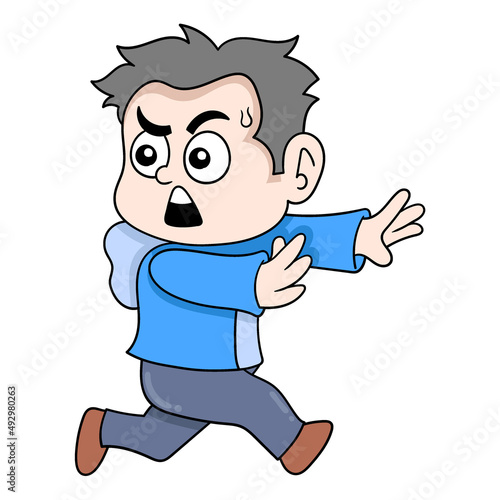 boy with a scared face running nervous, doodle icon image kawaii